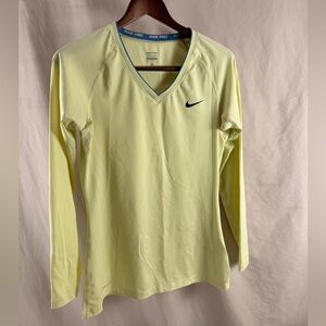 Nike Pro Women’s Long Sleeve Dri-Fit V-Neck Athletic Top | Pale Yellow | Size M